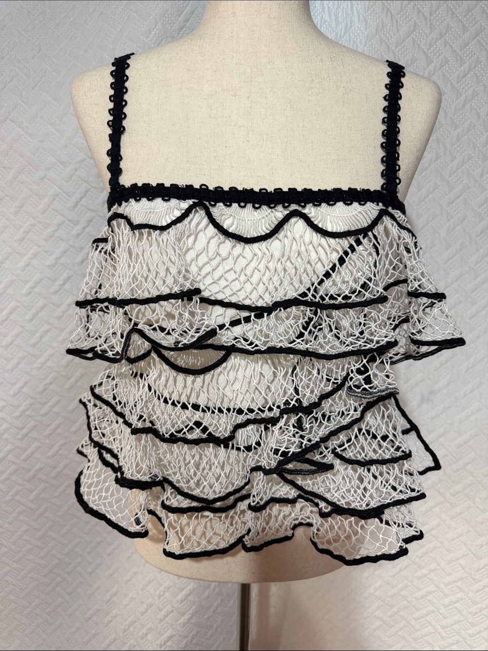 Anthropologie Black and White Layered Ruffle Net Camisole